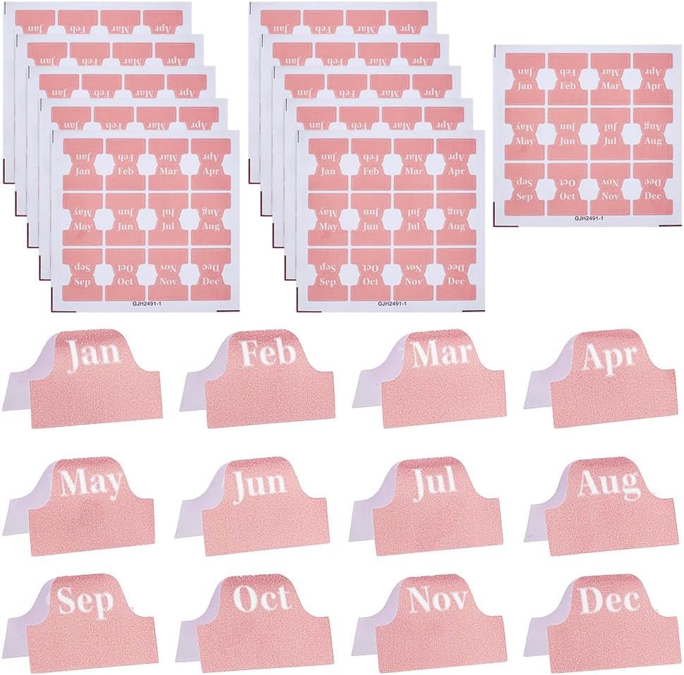 15 Sheets Adhesive Monthly Sticker Total 180PCS Pink PVC Calendar ...