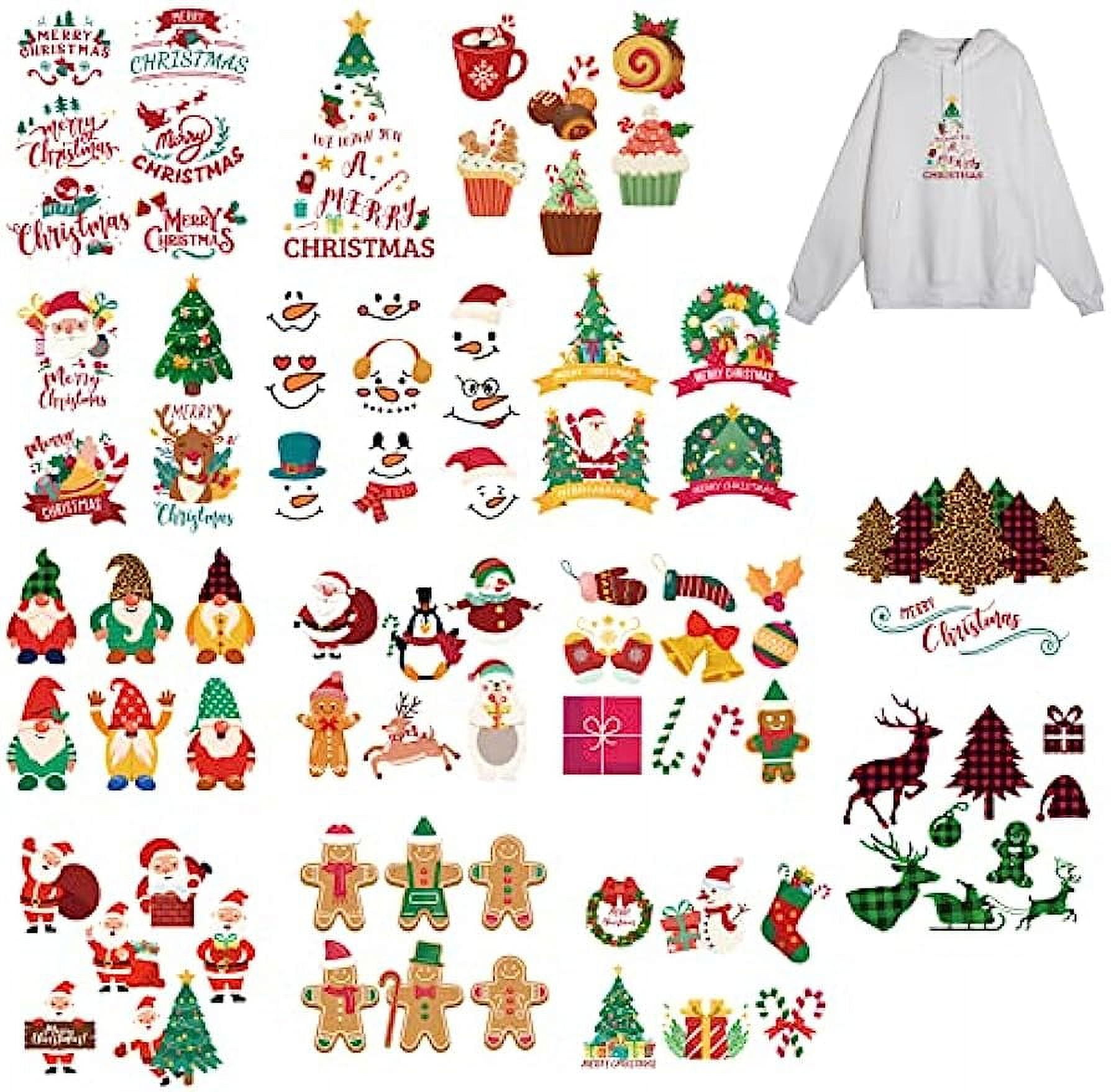 18pcs Christmas Iron-On Decals - Tree, Santa Designs, Heat Transfer Patches For T-Shirts, DIY Washable