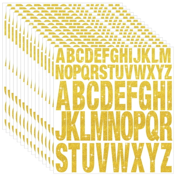 Neasyth 15 Sheets Gold Letter Stickers Glitter Letter Alphabet Stickers for Mailbox Water Bottles Craft Decor (1 Inch+2 Inch)
