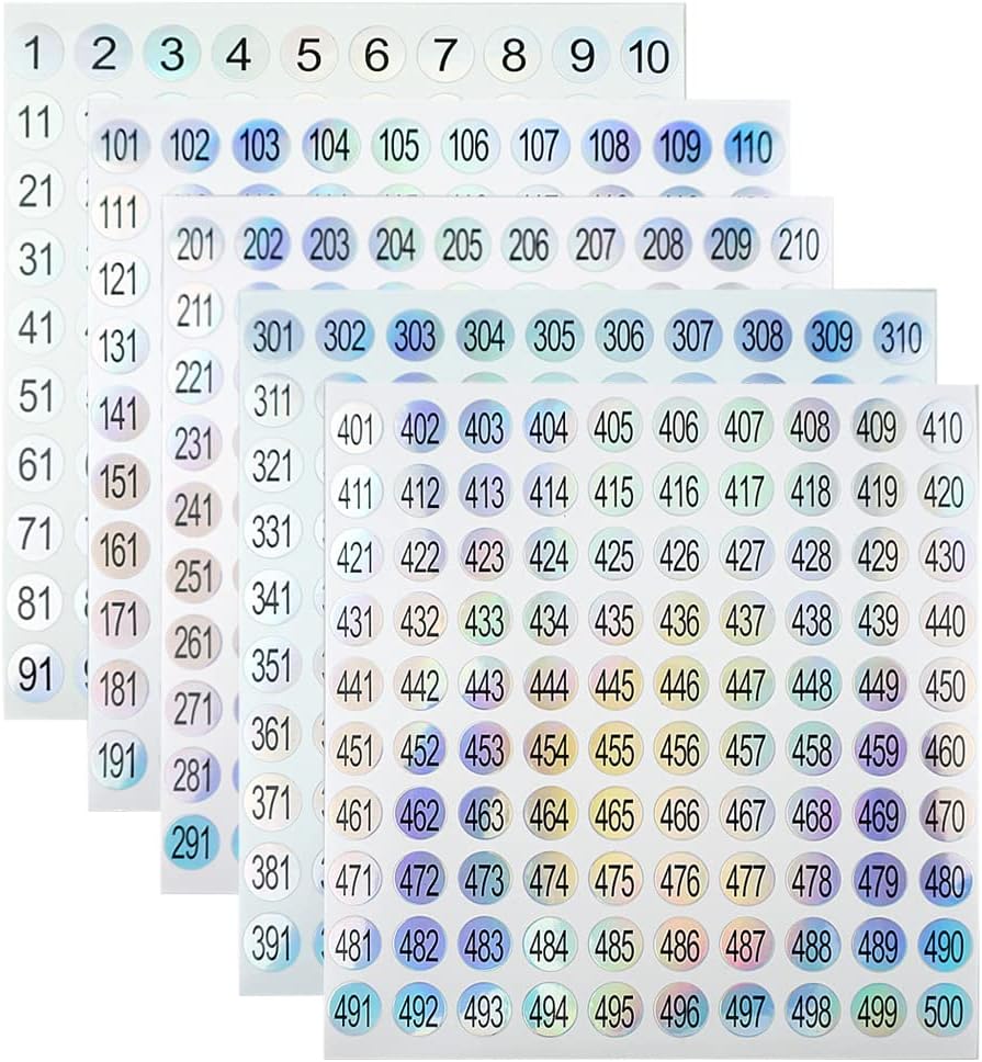 15 Sheets Mini Number Stickers 1 to 500 Round Labels Stickers ...