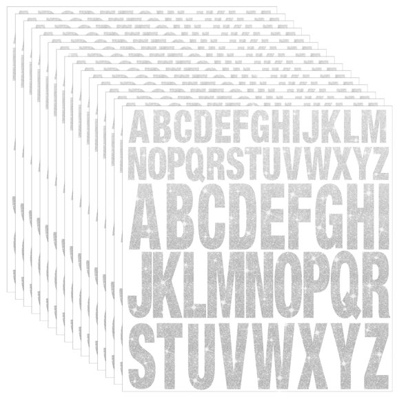 Neasyth 15 Sheets Silver Letter Stickers Glitter Letter Alphabet Stickers for Mailbox Water Bottles Craft Decor (1 Inch+2 Inch)