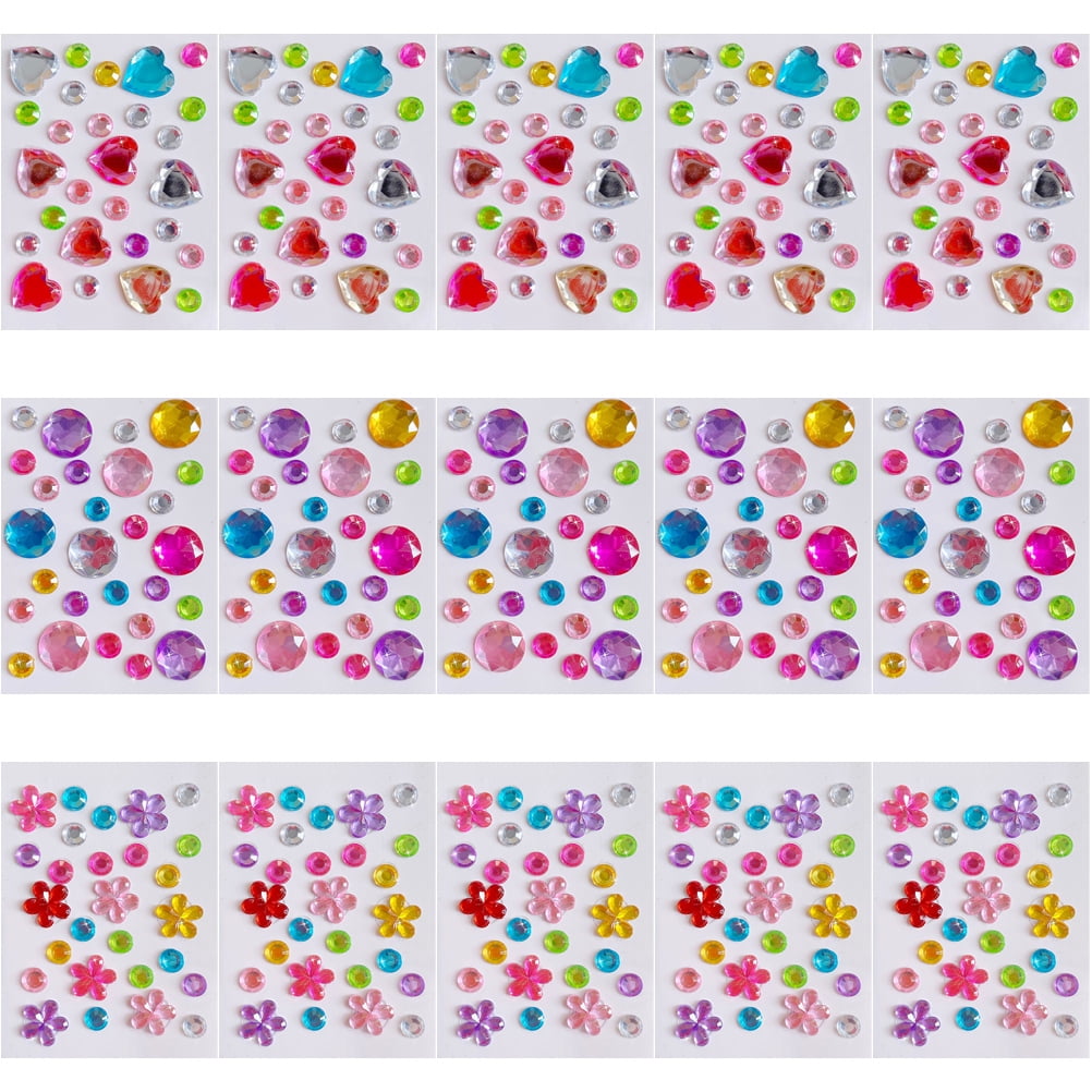 15 Sheets of Self Adhesive Craft Gem Stickers Decorative Gems Stickers Bling Jewels Stickers Diy