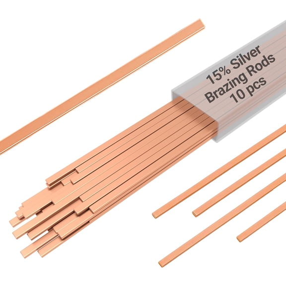15% Silver Brazing Rods AWS BCuP-5 10 Sticks Silver Solder Phos Copper Brazing Alloys Flat Welding Rods 0.050"x1/8"x10" for Air Conditioning, Refrigerator, Cold Storage, and HVAC Units