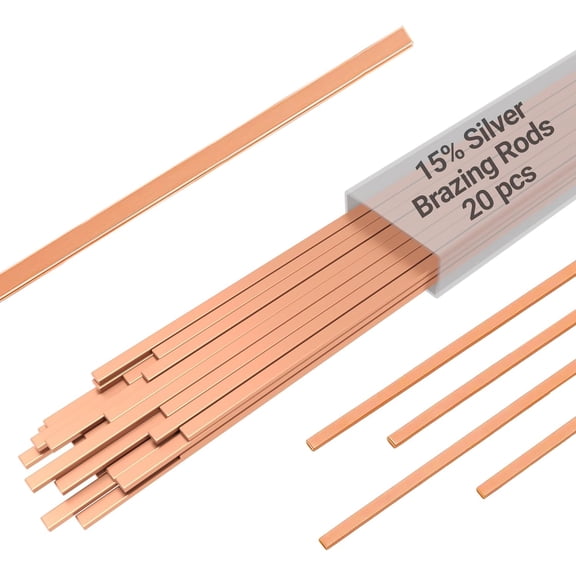 15% Silver Brazing Rods AWS BCuP-5 20 Sticks Silver Solder Phos Copper Brazing Alloys Flat Welding Rods 0.050"x1/8"x10" for Air Conditioning, Refrigerator, Cold Storage, and HVAC Units