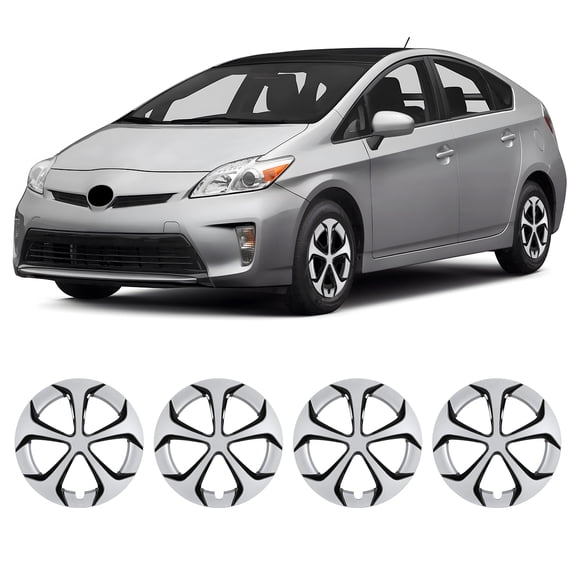 15" Silver Lacquer & Black Lacquer Hubcaps Compatible with 2010-2015 Toyota Prius,Compatible With Alloy Wheels- Set of 4,Snap-on Design Wheel Rim Covers