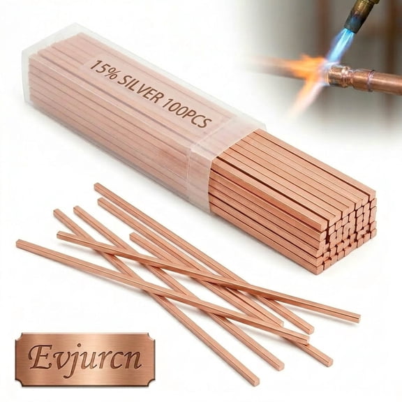 15% Silver Brazing Rods BCuP-5 100-Pack, 10" Flat Copper Welding Rods for HVAC AC Refrigeration Repair