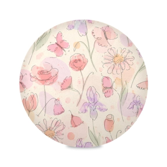 15" Sketch Floral Butterfly Printed Round Placemats Set of 1 Heat Resistant Table Mat for Kitchen for Party Deco