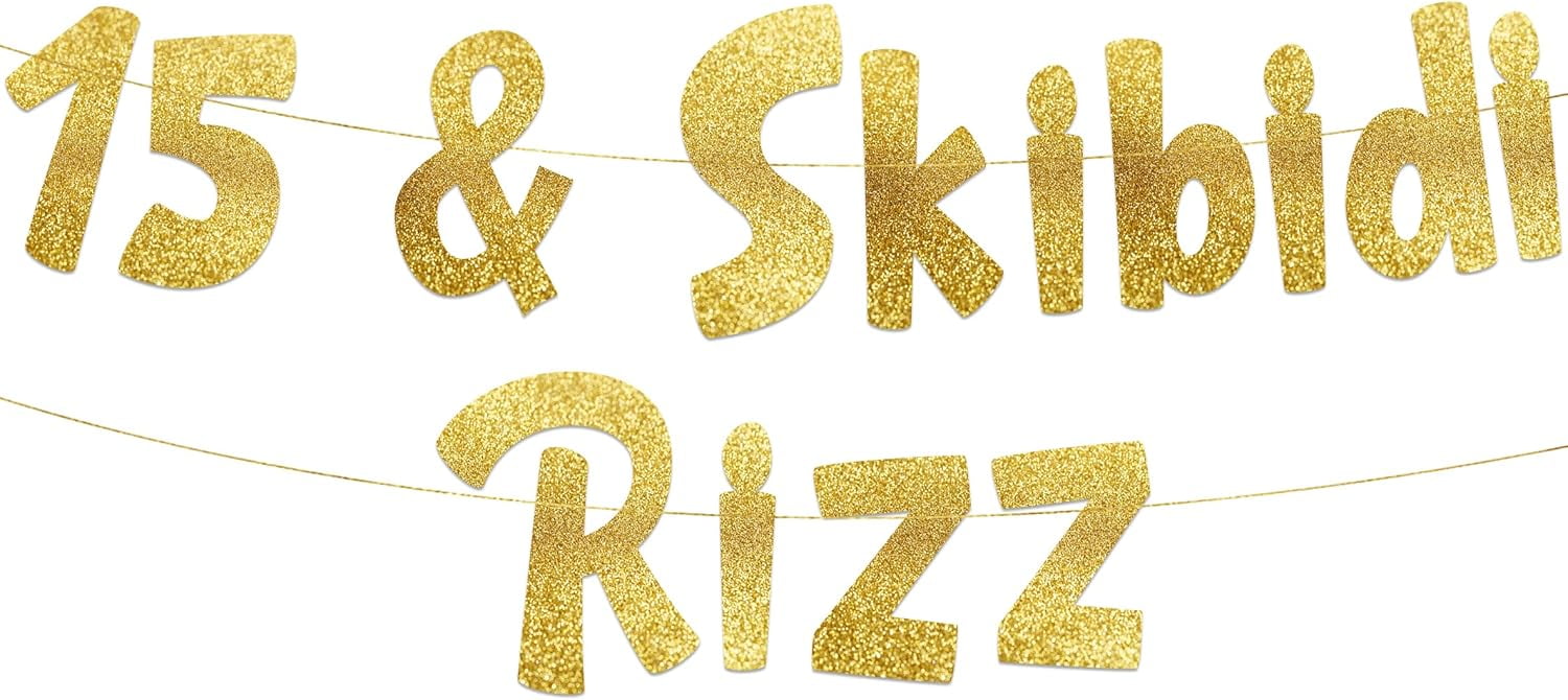 This Rizzler Is 10 Gold Glitter Banner – 3.9 Feet, Pre-Strung, For 10th Birthday Party Decorations & Supplies
