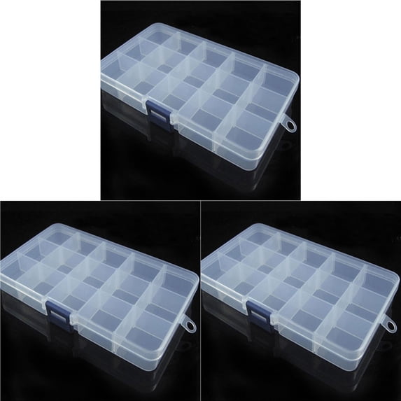 15 Slots Adjustable Fishing Lure Hook Tackle Box Storage Case Organizer, 17.5x9.8x2.3 cm, White 3PCS