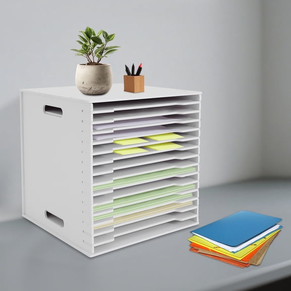 15 Slots File Storage Cabinet, Scrapbook Paper Organizer, Desktop Document Organizer for Home/Office/School White