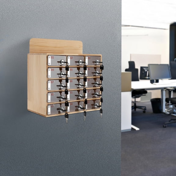 15 Slots Wood Cell Phone Locker Box Storage Cabinet Pocket with Keys