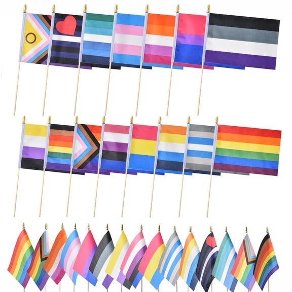 15 Small Gay Pride Flags Mini Hand Held Rainbow LGBTQ 5x8 Inch Set