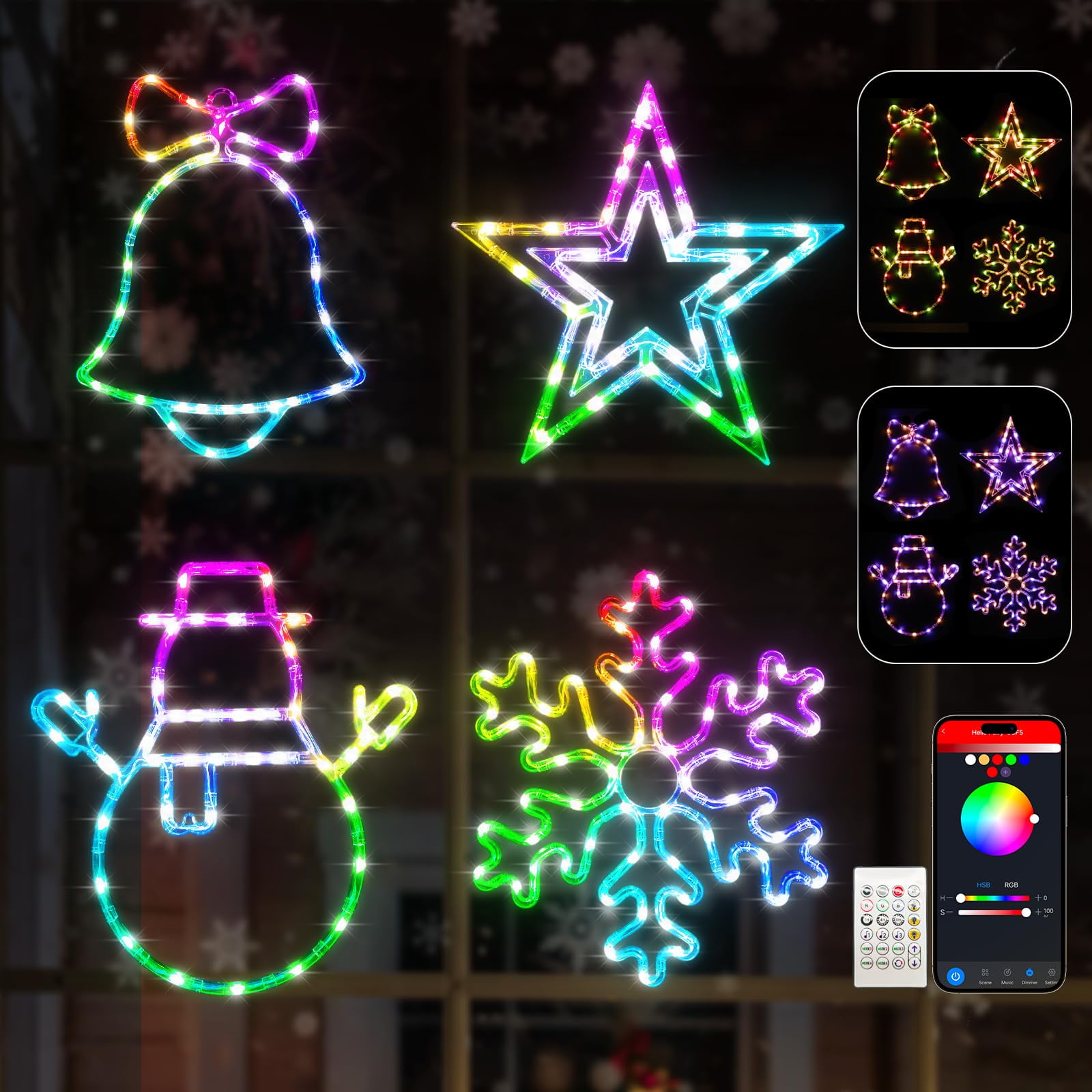 15'' Smart Christmas Window Lights 4 Pack, Color Changing Window ...