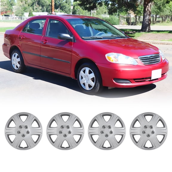 15" Snap-On Silver Hubcaps for 2005-2008 Toyota Corolla – 4-Piece Steel Wheel Covers, Glossy Silver Lacquer Finish, Scratch Resistant, Easy DIY Install