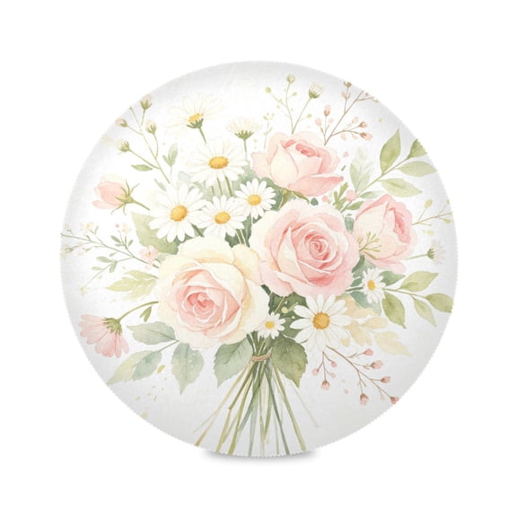 15" Soft Bouquet Printed Round Placemats Set of 1 Heat Resistant Table Mat for Kitchen for Party Deco