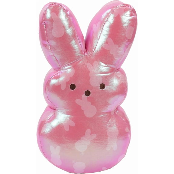 15" Sparkly Easter Bunny Plush Toy, Hot Pink Holographic Rabbit Soft Stuffed Animal, Cute Easter Decor & Huggable Pillow