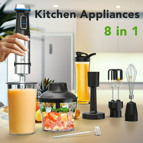 15-Speed Handheld Immersion Blender with Turbo, 8-in-1 Food Processor & Chopper, Stainless Steel Stick Blender for Smoothies, Soups, Christmas Gifts