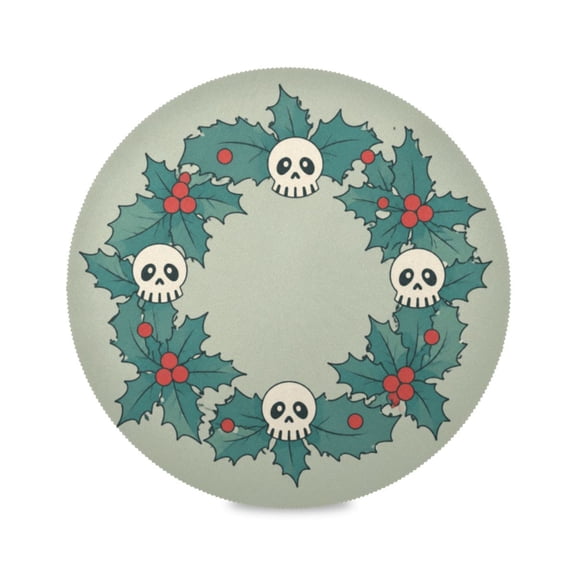 15" Spooky Holly Printed Round Placemats Set of 1 Heat Resistant Table Mat for Kitchen for Party Deco