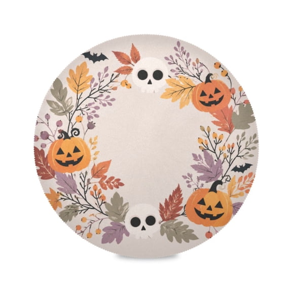 15" Spooky Wreath Printed Round Placemats Set of 1 Heat Resistant Table Mat for Kitchen for Party Deco