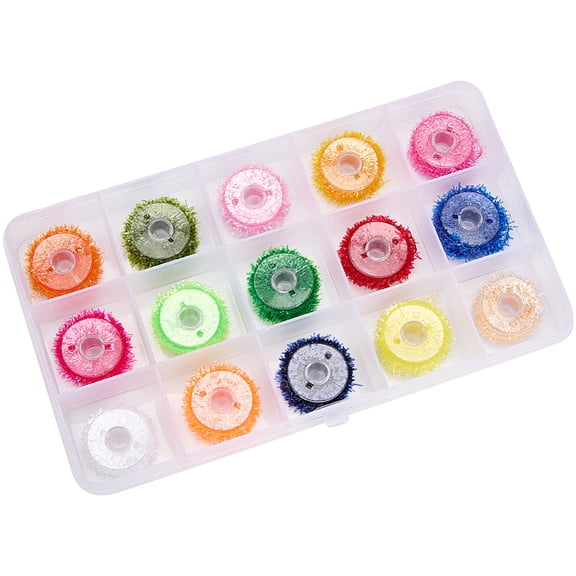 15 Spools Fly Tying Materials Flash Chenille Multi Colors Sparkling Flash Line Hook Lure Flies Decorating Tinsel Chenille Line DIY