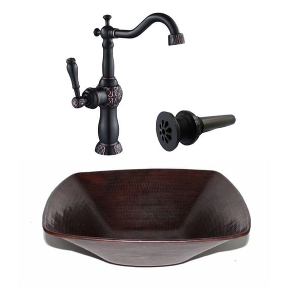 15" Square Vessel Bath Sink with Faucet & Daisy Drain