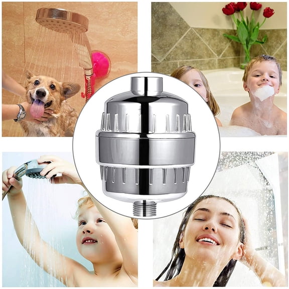 15 Stage High Output Shower Filter, Universal Home Water Purifier Shower Head Set, Replaceable Filter Cartridge, Hard Water Softener for Bathroom Shower, White, 4.6*3.3in