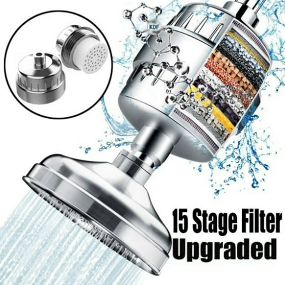 15 Stage Shower Filter with Vitamin C for Hard Water - High Output Shower Water Filter to Remove Chlorine and Fluoride Cartridges Included -Consistent Water Flow Showerhead Filter