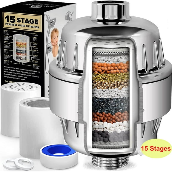 15 Stage Shower Filter for Hard Water - High Output Shower Water Filter to Remove Chlorine and Fluoride