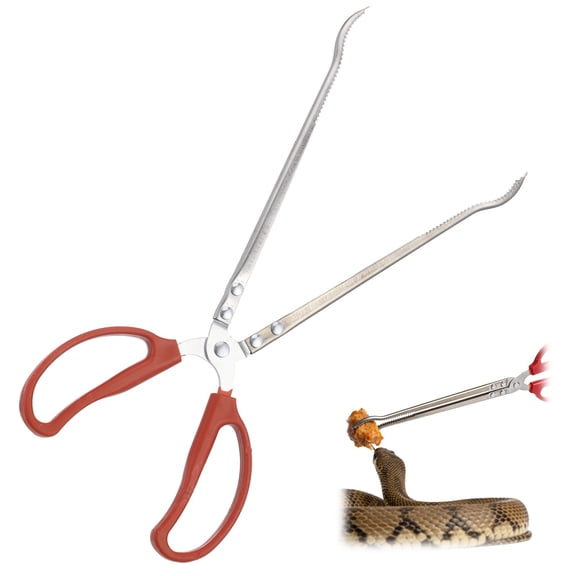 15" Stainless Steel Tongs, Reptile Feeder Clip, Anti-Slip Snake Feeding Tongs with Curved and Toothed Grip, Extra Long Garbage Picking Tool, Safe Catching Tool for Tortoise Lizard Frog Spider