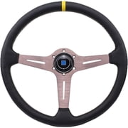 15" Steering Wheel, Universal 380mm 6 Bolt Racing Steering Wheel Car Classic Leather Titanium Chrome Steering Wheels With Horn Button