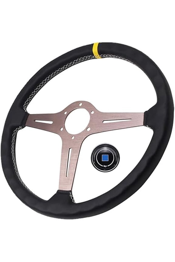 15" Steering Wheel, Universal 380mm Car Classic Leather Titanium Chrome Steering Wheels With Horn Button