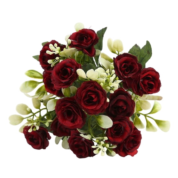 15 Stem Artificial Rose Bouquet Burgundy Deep Red Flowers for Home Decor Wedding Centerpieces