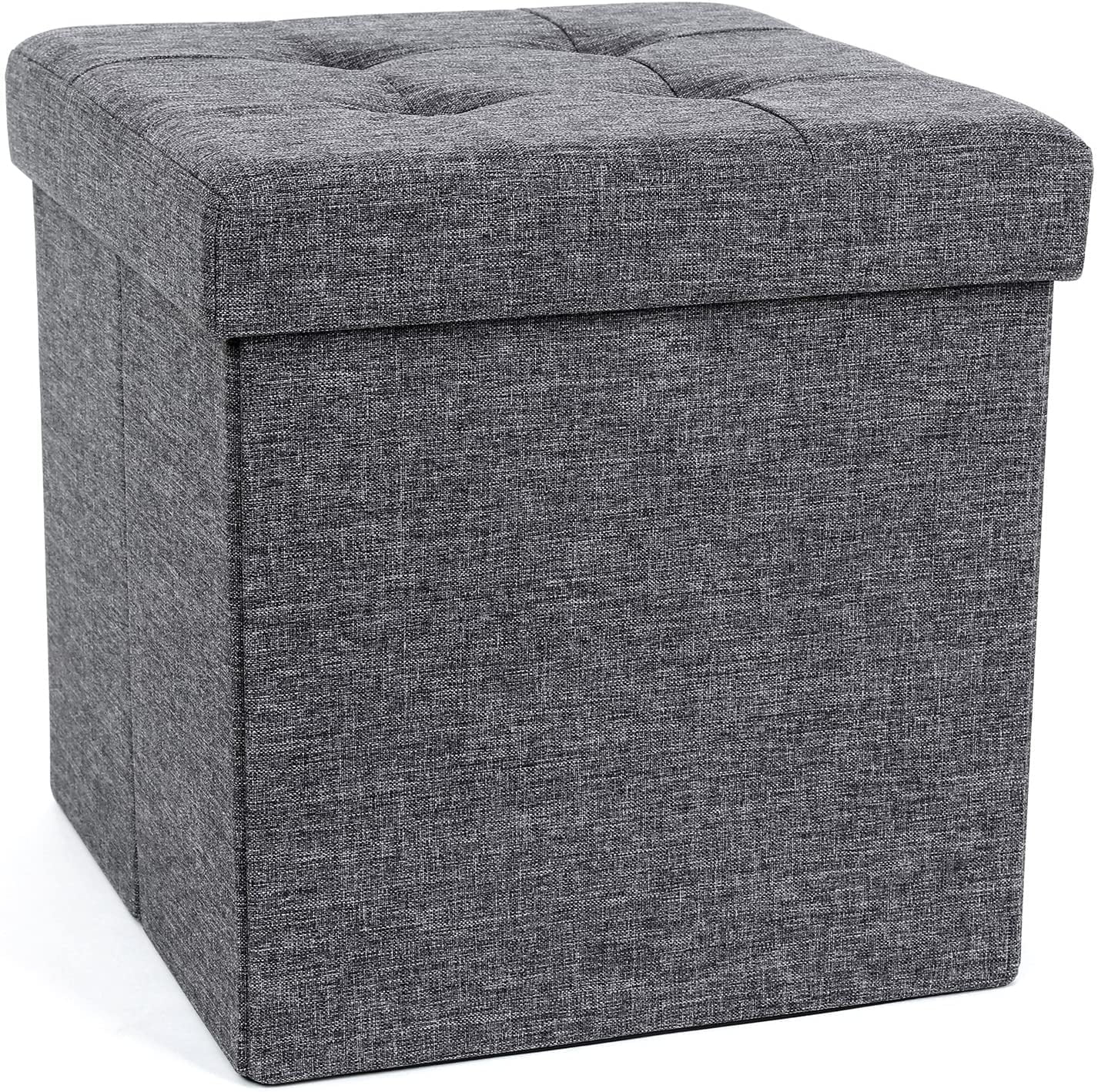 15" Dark Gray Linen Folding Storage Ottoman Bench