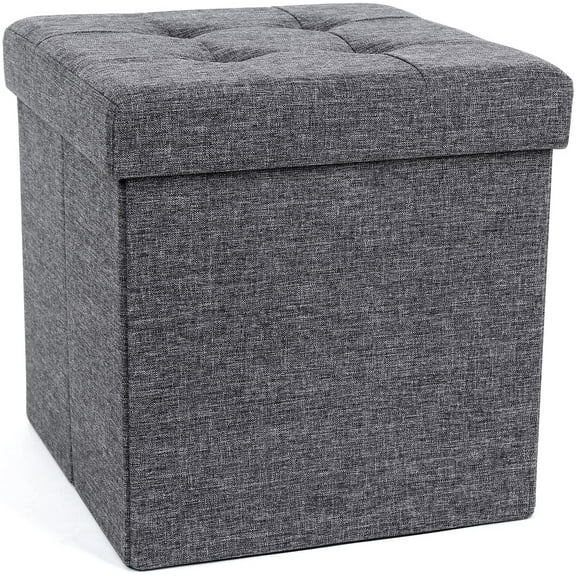 SONGMICS 15" Storage Ottoman Bench Cube Footrest, Folding, Dark Gray