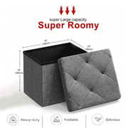 15" Storage Ottoman Bench, Folding Ottoman Foot Rest, Storage Chest with Thicker Seat, Storage for Blankets in Living Room, Entryway, Bedroom, Grey