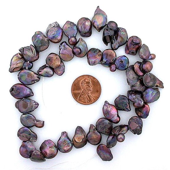 15" Strand 10mm 11mm Brown Rainbow Flash Flat Freeform Freshwater Pearl FWP38