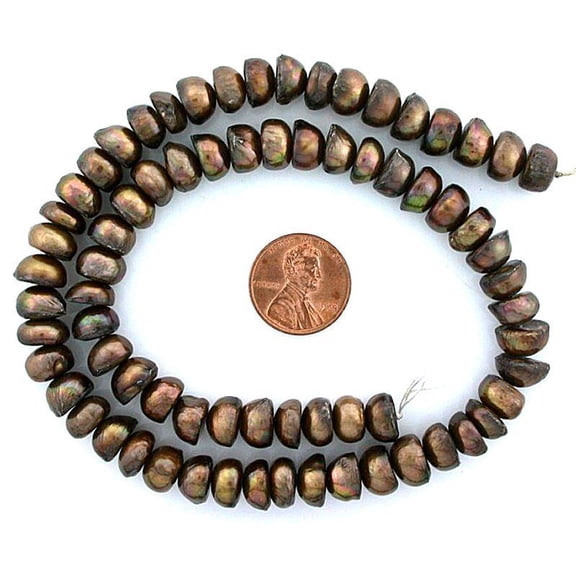 15" Strand 4mm 6mm Brown Rainbow Flash Freeform Rondelle Gem Freshwater Pearl