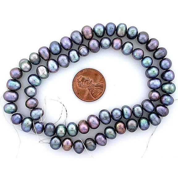 15" Strand 6mm 7mm Blue Rainbow Flash Freeform Round Gem Freshwater Pearl fwp35