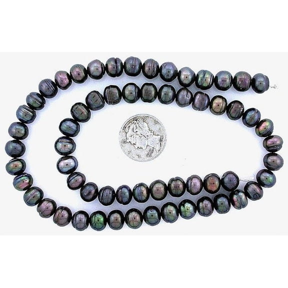 15" Strand 7mm Blue Black Rainbow Flash Freeform Round Gem Freshwater Pearl f46