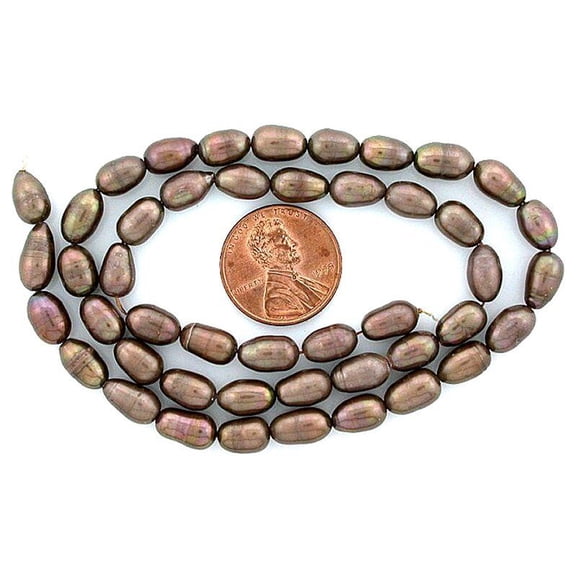 15" Strand 8mm 9mm Brown Rainbow Flash Oval Rice Gemstone Freshwater Pearl fwp31