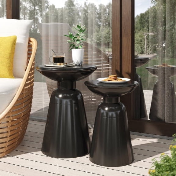 15" Sturdy Iron Patio Side Table, Outdoor Patio Table with Pedestal Base, Patio Tables with Flared Design for Garden and Balcony, Black