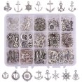thumbnail image 1 of 15 Style Nautical Anchor Charms 150pcs Anchor Helm Pendants Tibetan Alloy Ship Wheel Charms Beads for Summer Men DIY Bracelet Necklace Jewelry Making Antique Silver DIY, 1 of 9