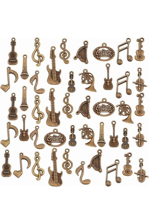 15 Styles 90pcs Music Charms Tibetan Musical Instrument Pendents Bronze Music Note Charms Violin Guitar Elements Pendant for Necklace Bracelet Earrings Jewelry Making and Crafting diy
