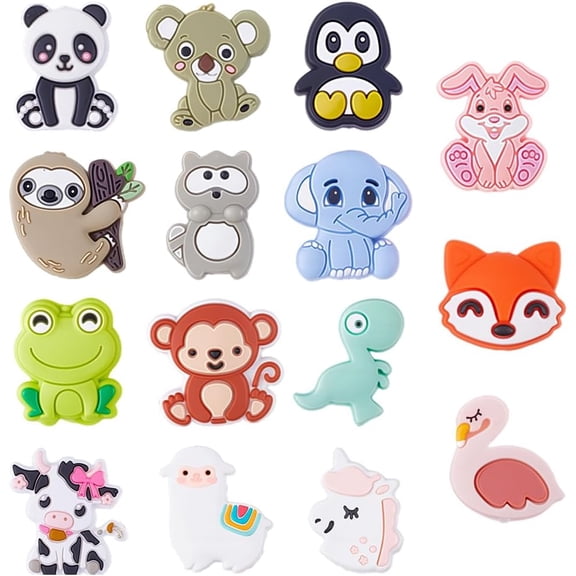15 Styles Animal Silicone Beads Panda Focal Bead Cute Frog Rabbit Monkey Bear Cattle Cartoon Loose Spacers