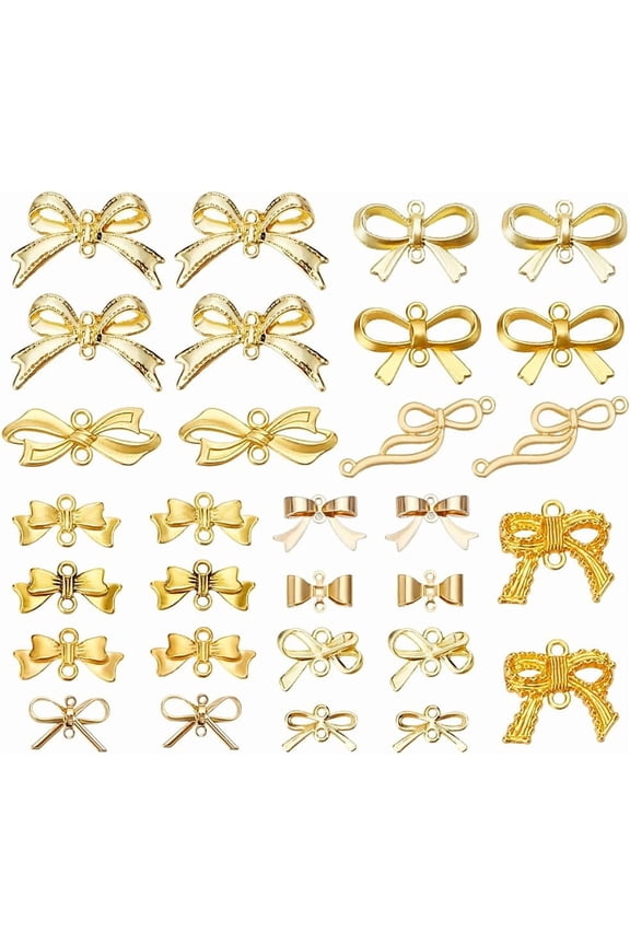 15 Styles Bowknot Charms 30pcs Golden Bowknot Pendants Metal Bowknot Links Connector Charms Jewelry Connector with Double Loops for Dangle Earrings Bracelets Necklaces Crafts Making