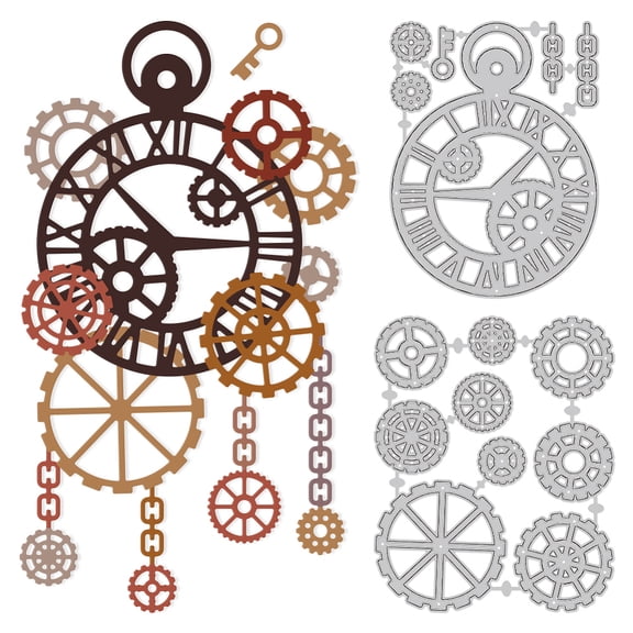 15 Styles Gear Clock Cutting Dies Clocks Card Making Die Cut Carbon Steel Die Cuts Stencils Scrapbooking Embossing Template Dies for DIY Greeting