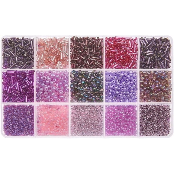 15 Styles Glass Beads Mix Color Tube Beads Small Craft Beads 2-6mm Beads Loose Kit Mini Beads for DIY Earring Bracelet Neckalce Jewelry DIY Craft Making Hole 0.8-1.5mm