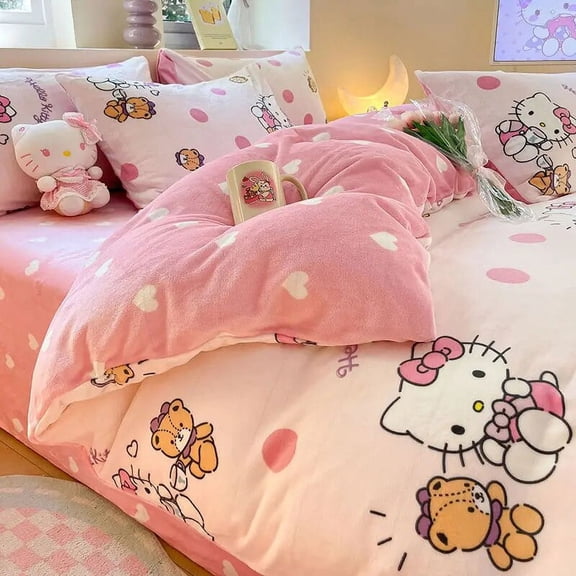 15 Styles Hello Kitty Sanrio Kuromi Sheets Quilt Cover Pillowcases Kawaii Cinnamoroll My Melody Warmth Plush Bedding Bedclothes