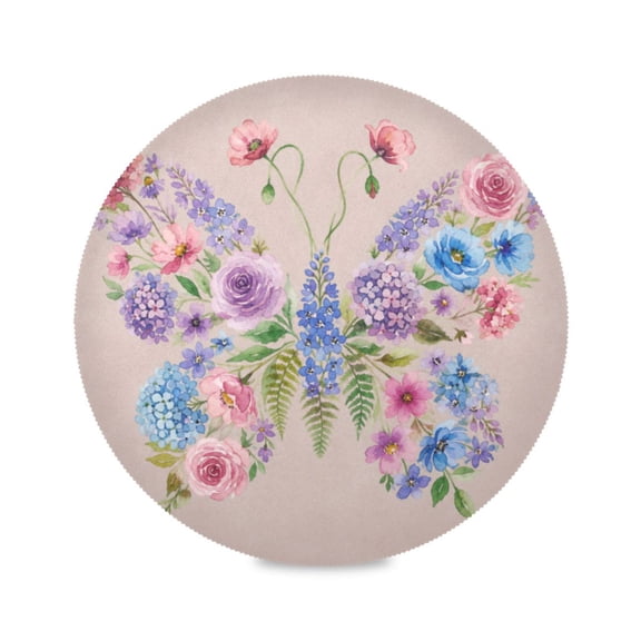 15" Summer Butterfly Printed Round Placemats Set of 1 Heat Resistant Table Mat for Kitchen for Party Deco