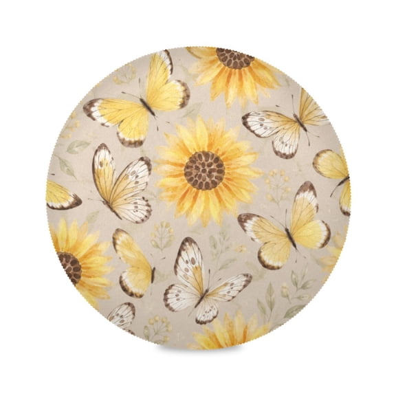 15" Sunflower Butterfly Printed Round Placemats Set of 6 Heat Resistant Table Mat for Kitchen for Party Deco